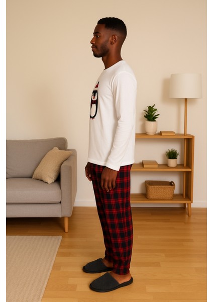 Erkek Baskılı Beyaz Ekose Pijama Takımı – Kardan Adam Desenli, Bisiklet Yaka fiyatları