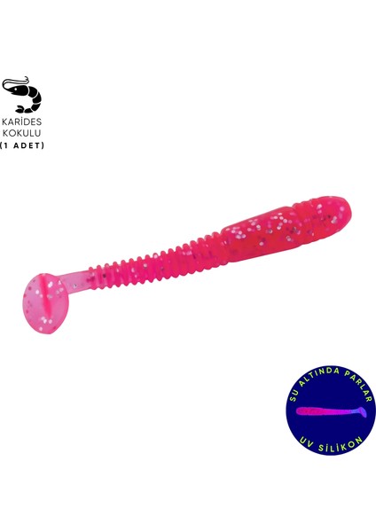 Silikon Kurt Yem - 1,1g 55MM - Fishack Wormix - 1 Adet - Uv - Pembe - Karides Kokulu