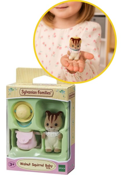 Sylvanian Families Sincap Walnut Squirrel Baby Figür Ceviz Sincabı + Şapka & Çanta Seti - 4/5 cm