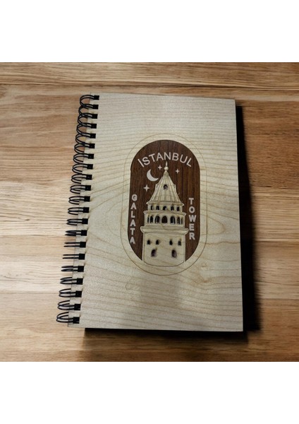 Istanbul Galata Tower Baskılı Ahşap Kapak Organik Not Hatıra Defteri