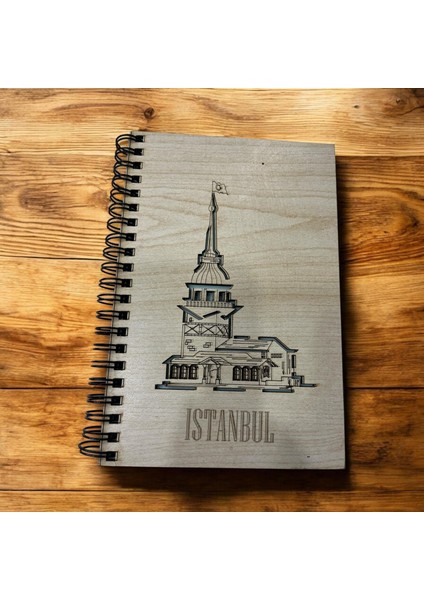 Istanbul Kız Kulesi Baskılı Ahşap Kapak Organik Not Hatıra Defteri