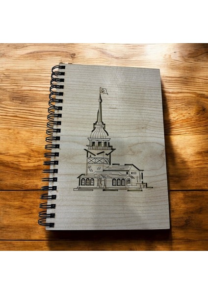 Istanbul Kız Kulesi Baskılı Ahşap Kapak Organik Not Hatıra Defteri