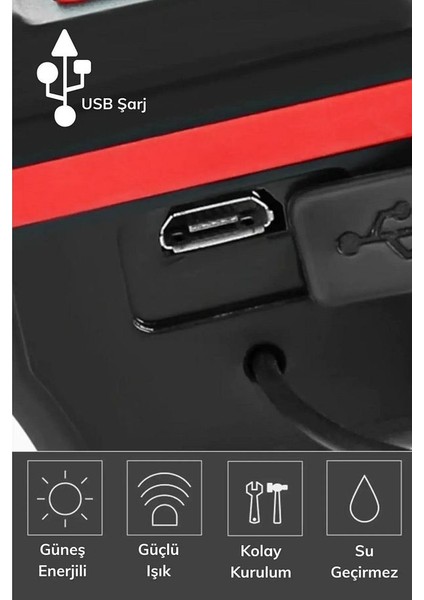 Solar Bisiklet Işığı Ön Farı Bisiklet Kornası Su Geçirmez Güneş Enerjili USB Şarjlı Ön Feneri fiyatları