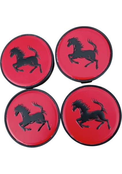 Ferrari Kırmızı At Desenli Jant Göbeği 58/55MM Siyah 55MM Yuva 4 Lü Set (YUVA İÇ ÇAPI 5.5 SANTİMSE UYUMLUDUR)