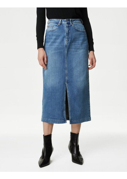 Yırtmaç Detaylı Midi Denim Etek fiyatları