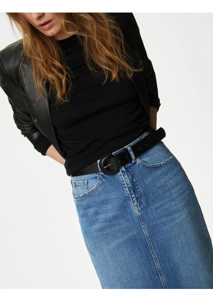 Yırtmaç Detaylı Midi Denim Etek modelleri