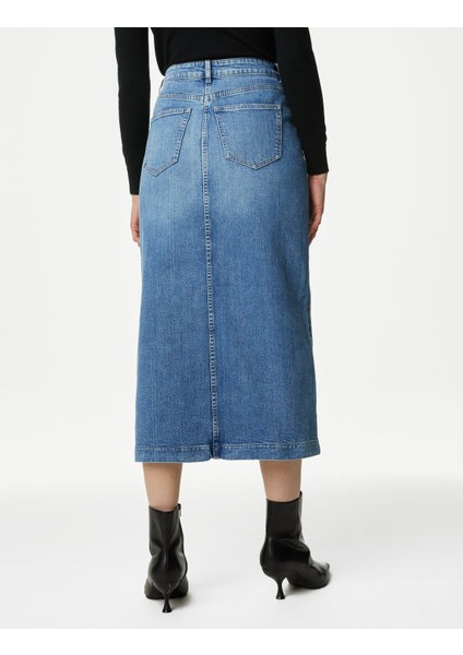 Yırtmaç Detaylı Midi Denim Etek fırsatları