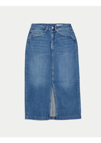 Yırtmaç Detaylı Midi Denim Etek indirimleri