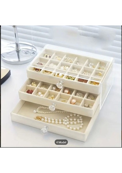 3 Çekmeceli Bölmeli Şeffaf Kadife Mücevher Takı Kutusu Küpe Yüzük Kolye Düzenleyici Organizer fiyatları