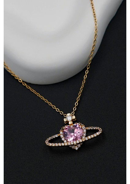 316L Çelik Kadın Zirkon Taşlı Gezegen Kolye ve Kalp Yüzük Set modelleri