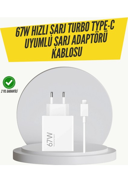 67W Turbo Hızlı Şarj Adaptörü ve Type-C Kablo Güvenli Şarj Teknolojisi