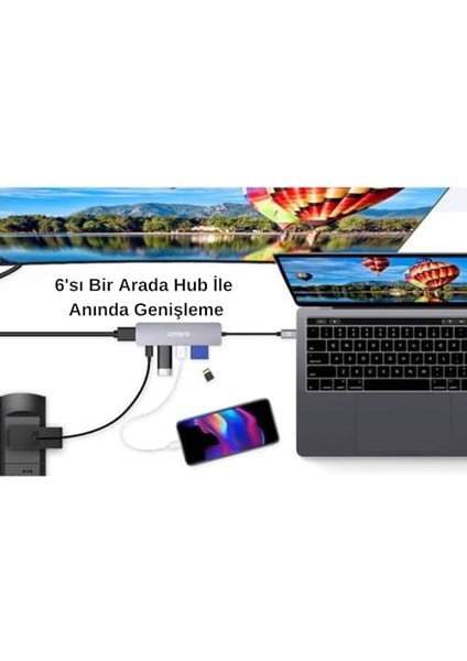 6 Port Type-C USB 3.1 Pd 4K HDMI Video Transferi Sd/tf Kart Uyumlu Hub Dönüştürücü Adaptör fiyatları