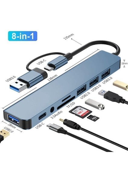 In 1 Usb/type-C To USB A, USB C-Sd ve Micro Sd Macbook Ile Uyumlu Çevirici Adaptör Çok Portlu Çoklayıcı 8in1 USB Hub modelleri