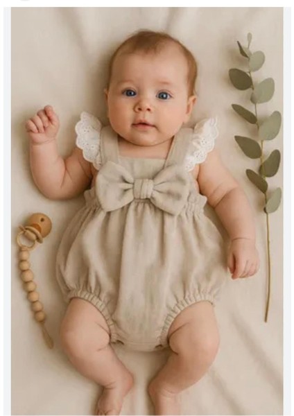 Kız Bebek Salopet Tulum Romper Waffle Kumaş Şapkalı