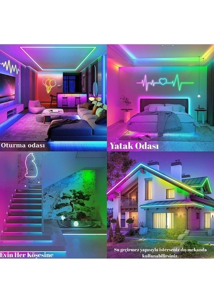 5m 16 Renk 4 Fonksiyonlu Kesilebilir Esnek Şerit Neon Rgb LED - Sese ve Müziğe Duyarlı Kumandalı