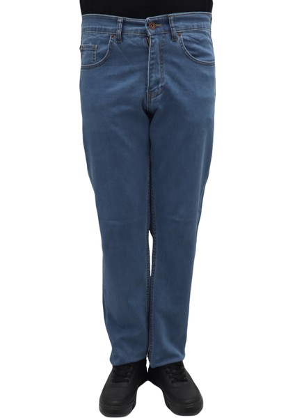 Fistan Store Erkek Mavi Yüksek Bel Rahat Kesim Boru Paça Büyük Beden Jean Pantolon
