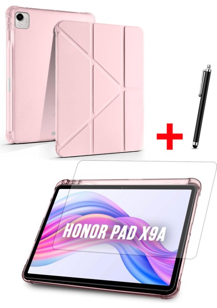 Honor Pad X9A Uyumlu Trifolding Kalem Bölmeli Silikon Kılıf, Ekran Koruyucu ve Kalem Set