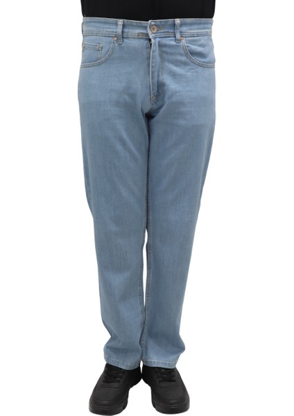Fistan Store Erkek Buz Mavisi Yüksek Bel Rahat Kesim Boru Paça Büyük Beden Jean Pantolon