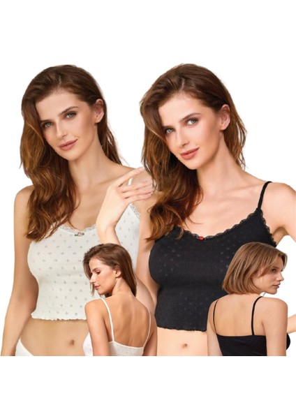 Kadın Ince Askılı Crop Body Yarım Atlet 6lı Paket Siyah Ekru Renkli S M L Xl