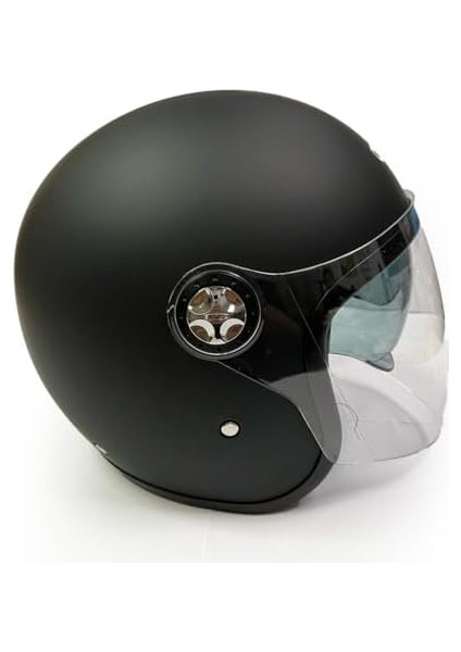 Motosiklet Yarım Kask , Mat Siyah, Çift Vizörlü, Vintage Stil, Terletme Yapmaz Pedler fiyatları