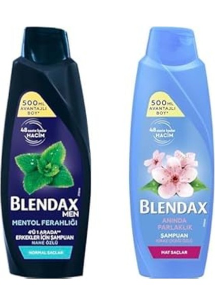 Blendax Erkekler Mentol Ferahlığı Nane Özlü Şampuan, 500 ml ve Blendax Anında Parlaklık ve Yum