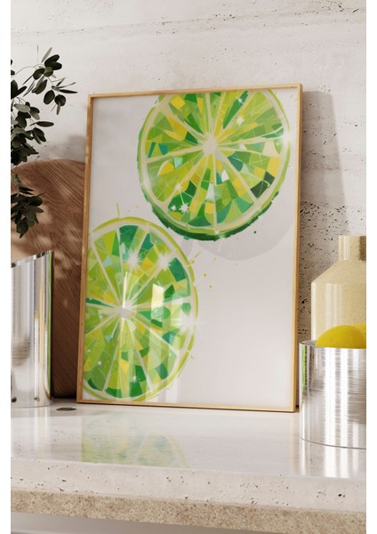 Ahşap Çerçeveli Tablo, Dilim Lime Detaylı Grafik, Mutfak Dekoru Poster No: 109437 fırsatları