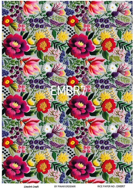 Emroidery Serisi Embr7 Renkli, Çiçek, Nakış Desenli 30*42 cm Pirinç Dekopaj