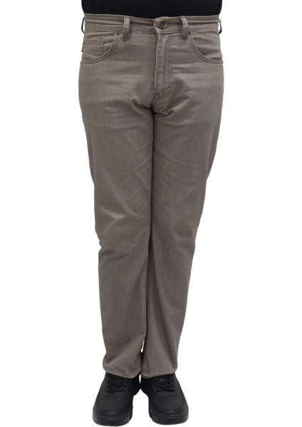 Fistan Store Erkek Koyu Bej Yüksek Bel Rahat Kesim Boru Paça Büyük Beden Jean Pantolon