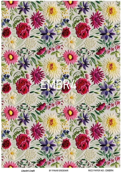 Emroidery Serisi Embr4 Renkli, Çiçek, Nakış Desenli 30*42 cm Pirinç Dekopaj