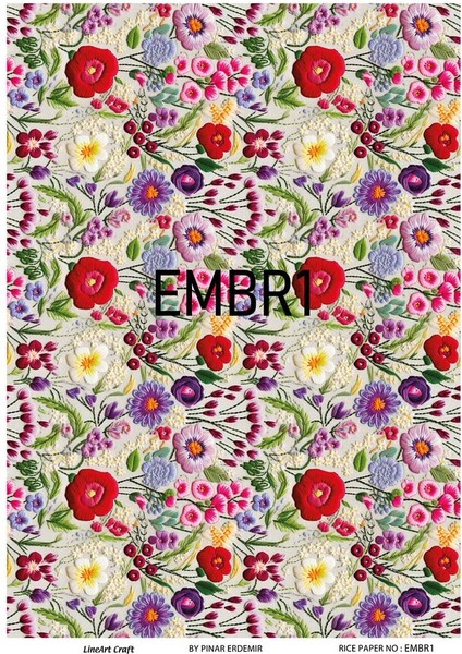 Emroidery Serisi Embr1 Renkli, Çiçek, Nakış Desenli 30*42 cm Pirinç Dekopaj