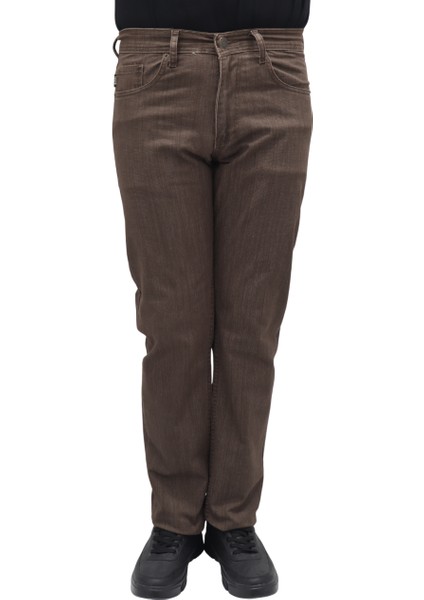Fistan Store Erkek Kahverengi Normal Bel Normal Kesim Boru Paça Büyük Beden Jean Pantolon