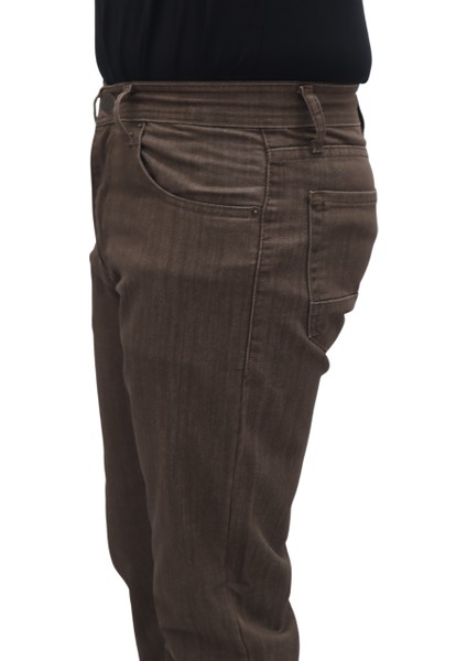 Fistan Store Erkek Kahverengi Normal Bel Normal Kesim Boru Paça Büyük Beden Jean Pantolon modelleri