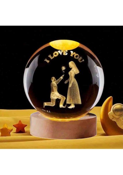 Romantik Evlenme Teklifi I Love You Kristal Cam Küre LED Işıklı USB Ahşap Taban 3D Kar Küresi Hediyelik Masaüstü Aksesuar Özel Üretim Set fiyatları