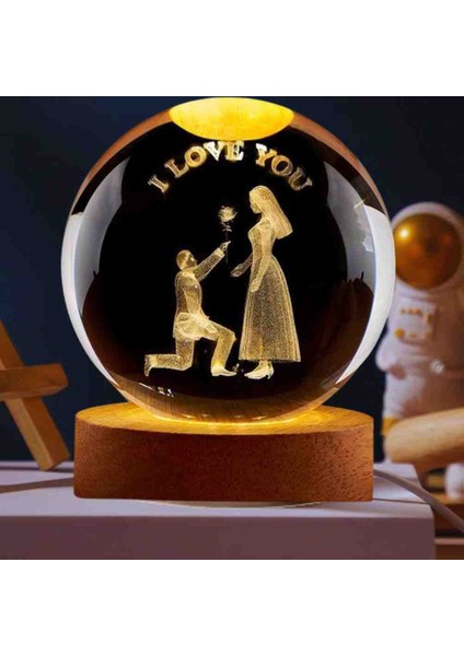 Romantik Evlenme Teklifi I Love You Kristal Cam Küre LED Işıklı USB Ahşap Taban 3D Kar Küresi Hediyelik Masaüstü Aksesuar Özel Üretim Set modelleri