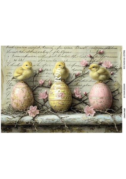 Paskalya Serisi ESTR96 Civciv, Paskalya Yumurtası Desenli 29*42 cm Pirinç Dekopaj