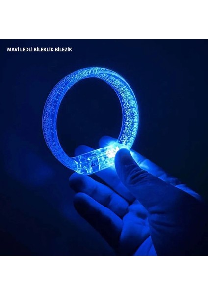 Mavi LED Işıklı Baskı Yapılabilen Pilli Bileklik Bilezik 1,5 cm Genişlik (4887)