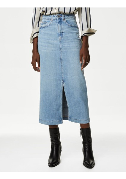 Yırtmaç Detaylı Midi Denim Etek fiyatları