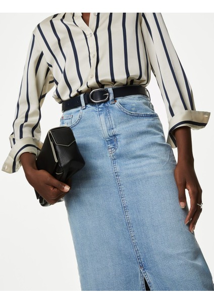 Yırtmaç Detaylı Midi Denim Etek modelleri