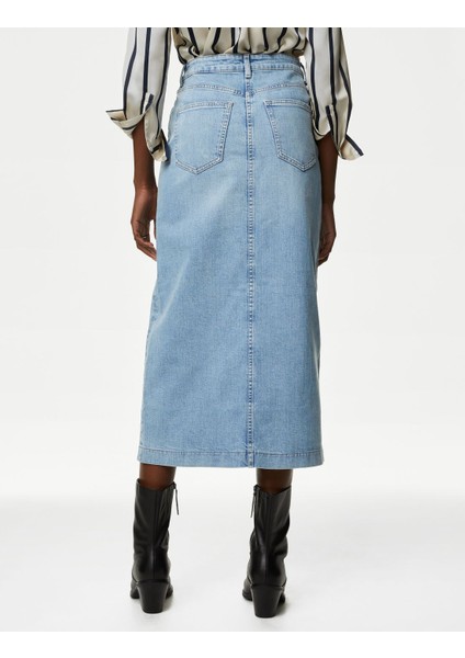 Yırtmaç Detaylı Midi Denim Etek fırsatları