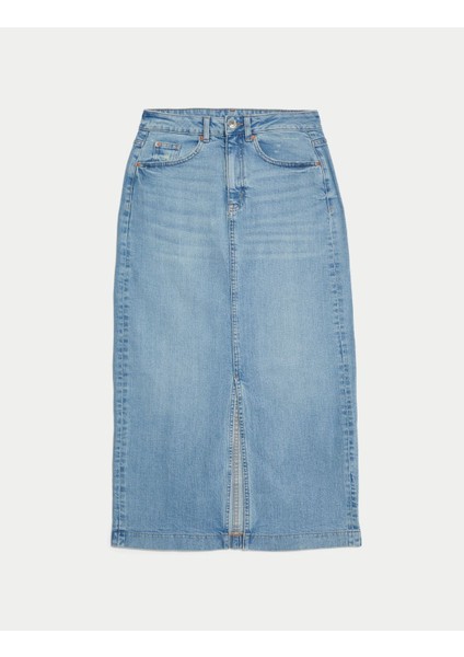 Yırtmaç Detaylı Midi Denim Etek indirimleri