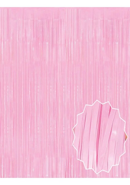 Soft Pembe Püsküllü Kapı Perdesi - Parti, Baby Shower, Cinsiyet Partisi 1x2 M (4887)