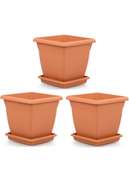 SO-VK06 Villa Kare Tabaklı Saksı Takımı 110 Lt Kiremit 3 Adet