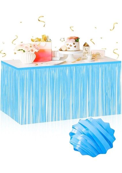 Kendinden Yapışkanlı Makaron Mavi Püsküllü Masa Eteği – 75 x 275 cm Parti Süslemesi (4887)
