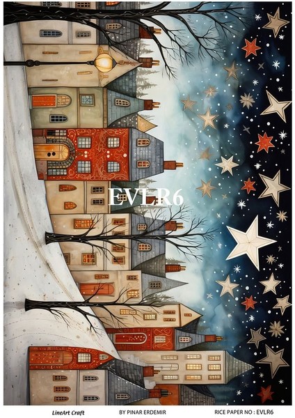 Evler Serisi Evler6 Renkli, Ev Desen Pirinç Dekopaj 30X42