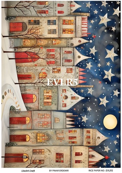 Evler Serisi Evler5 Renkli, Ev Desen Pirinç Dekopaj 30X42