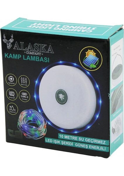 Rgb Solar Güneş Enerjili - Type-C ŞARJLI10MT Dekor Lamba - Kamp Lamba Fener Suya Dayanaklı - Makaralı SDR-2326 (4887)