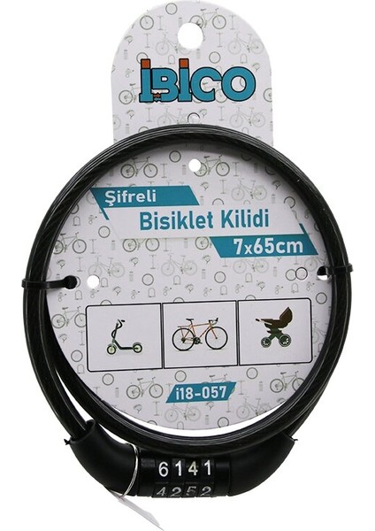 Şifreli Eko - Ince Bisiklet Kilit Çelik Tel Siyah Şeffaf Kılıf 7MMX65CM (4915)