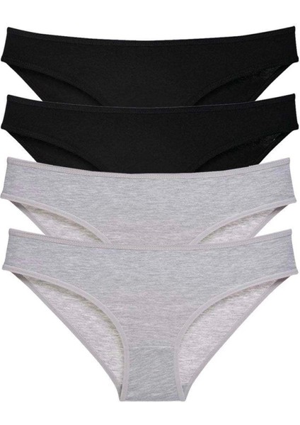 4 Adet Süper Eko Set Likralı Kadın Slip Külot Siyah Gri