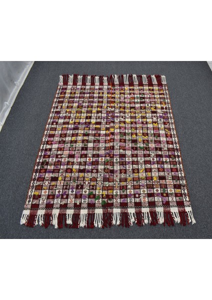 Antika El Dokuma Ekoseli Ender Boyutlu Işlemeli Sofra Tülü Yün Kilim 6248 fiyatları