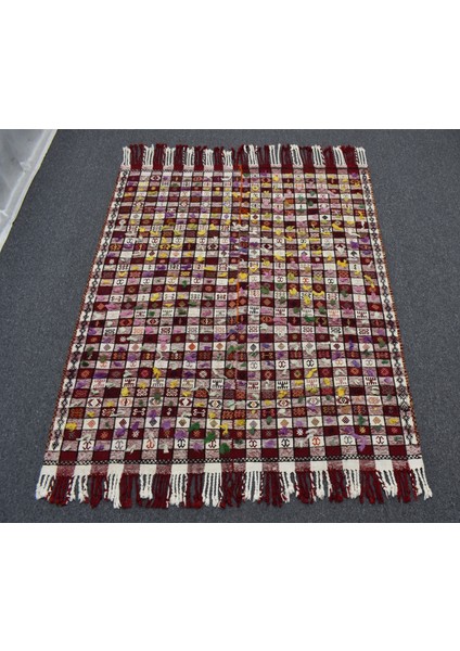 Antika El Dokuma Ekoseli Ender Boyutlu Işlemeli Sofra Tülü Yün Kilim 6248 fırsatları